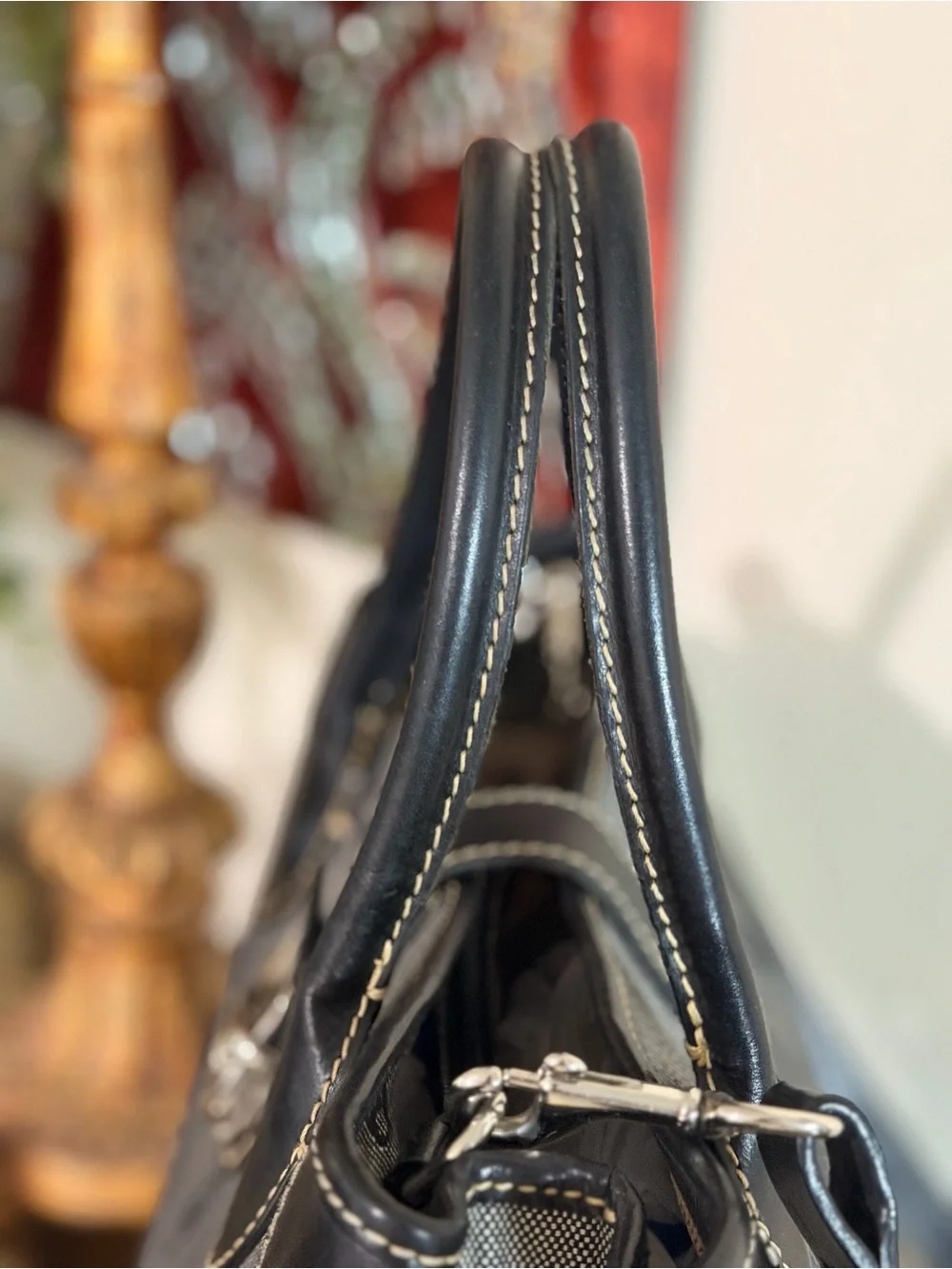 Dooney & Bourke Gray Monogram Jacquard Leather Satchel Purse Classic Preppy